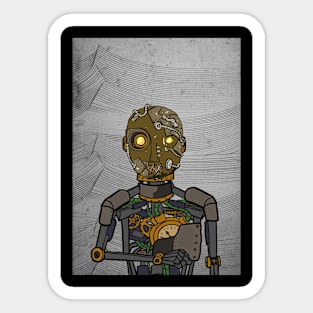 Cypherbot - Steampunk Robot with Glass Eyes and Waves Glyph Sticker